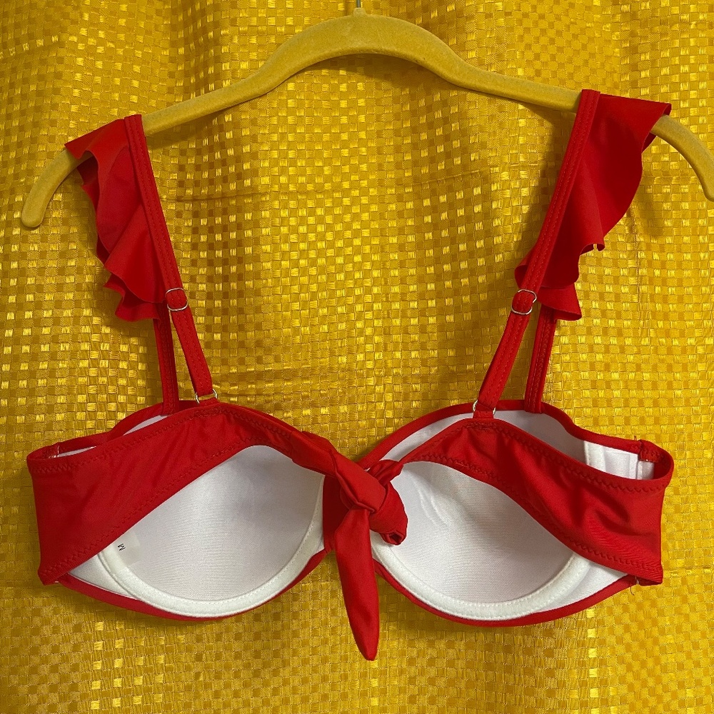 Red Ruffle Strap Bathing Suit - Picture 2 of 5